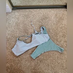Green & White Reversible Striped Women’s Bikini Set